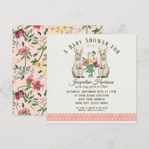 Square Woodland Fairy Tale Rabbit Girl Baby Shower Invitation