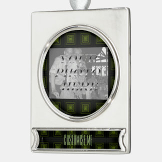 Squareception (Square Pattern) Green Silver Plated Banner Ornament