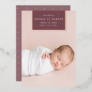 Squared Away Rose Gold Foil Birth Announcement