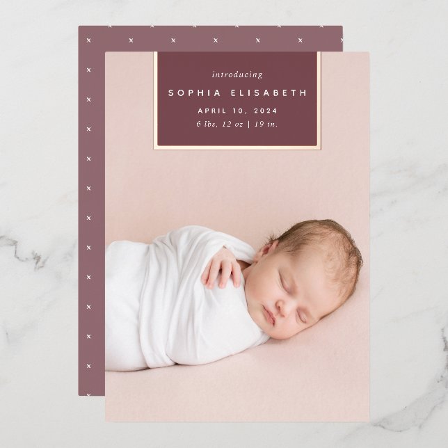 Squared Away | Rose Gold Foil Birth Announcement (Front/Back)