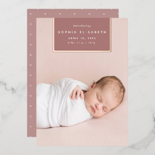 Squared Away   Rose Gold Foil Birth Announcement