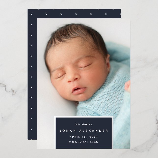 Squared Away | Silver Foil Birth Announcement (Front/Back)