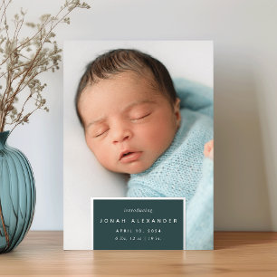 Squared Away Silver Foil Birth Announcement