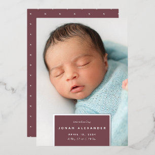 Squared Away Silver Foil Birth Announcement