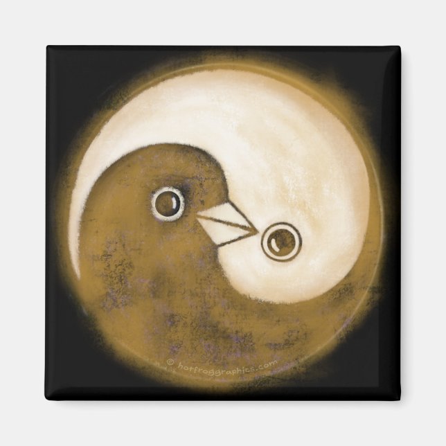 SquareFridge Magnet with gold YinYang peace doves. (Front)
