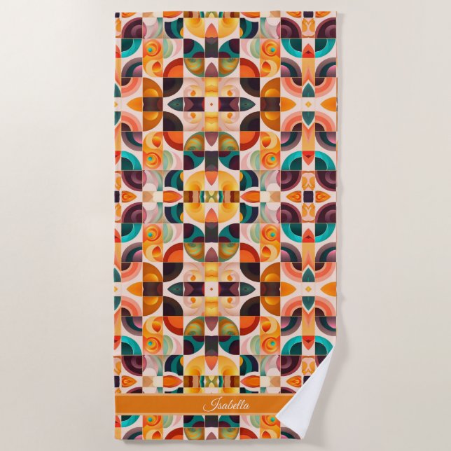 Squares Abstract Retro Modern Collection Beach Towel (Front)