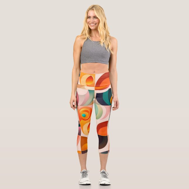 Squares Abstract Retro Modern Collection Capri Leggings (Front)