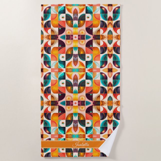 Squares Abstract Retro Popular Collection Beach Towel (Front)