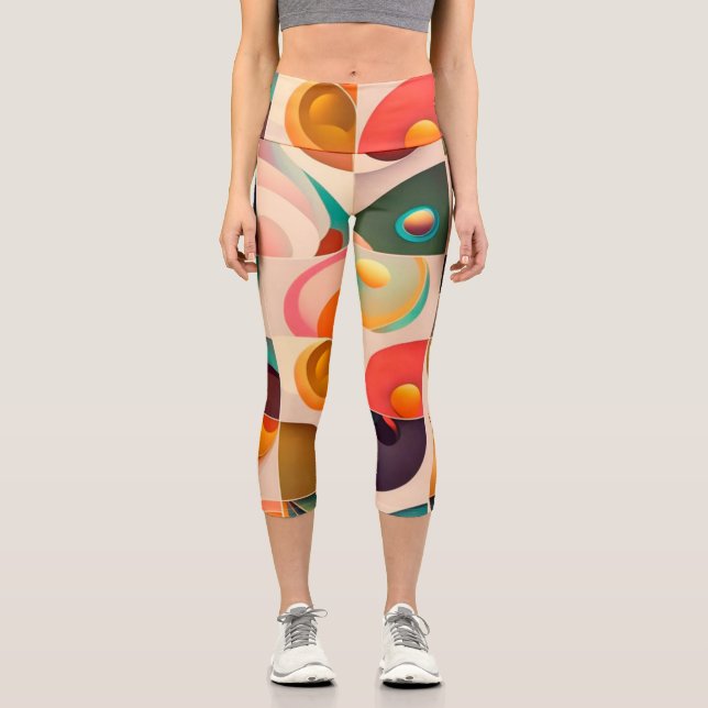 Squares Abstract Retro Trendy Collection Capri Leggings (Front)