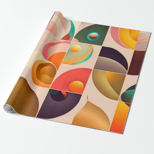 Squares Abstract Retro Trendy Collection Wrapping Paper (Unrolled)