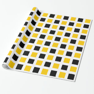 Squares - Black and Amber on White Wrapping Paper