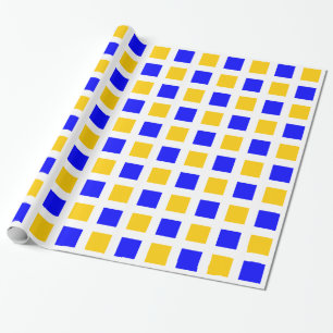 Squares - Blue and Amber on White Wrapping Paper