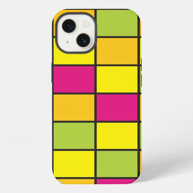 Squares Brightly Neon Coloured Pattern iPhone Case (Back)