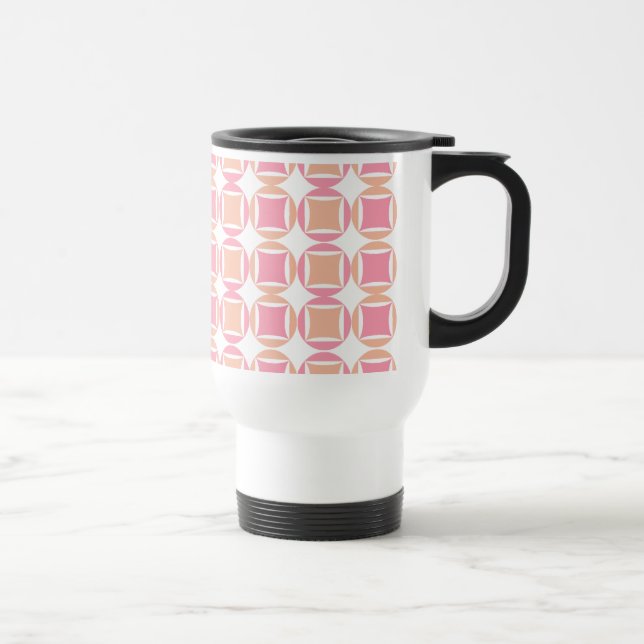 Squares & Circles in Orange and Pink Pattern Travel Mug (Right)