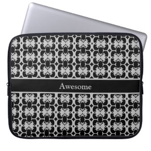 Squares & Diamond Pattern in Black & Silver Grey Laptop Sleeve
