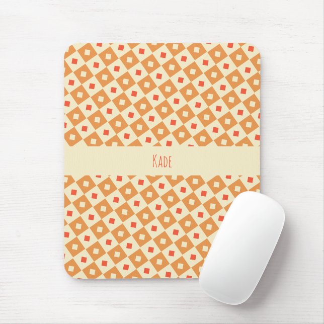 Squares & Diamonds Orange Pink Minimal Pattern Mouse Mat (With Mouse)
