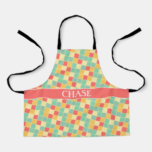 Squares Green Orange Minimal Pattern Apron