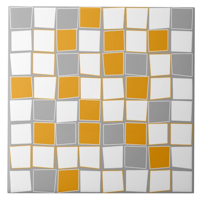 Squares, grey, white, mustard yellow, modern tile (Front)