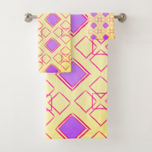 Squares in Purple Throw Pillow Bath Towel Set