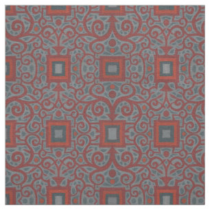 Squares & Lace, arabesque pattern, grey terracotta Fabric