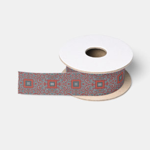 Squares & Lace, arabesque pattern, grey terracotta Satin Ribbon