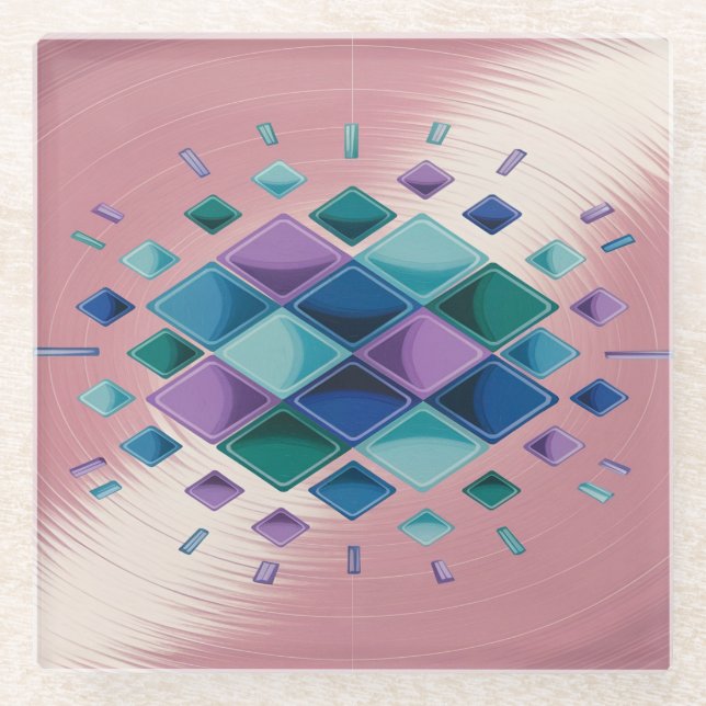 Squares Metallic Pink Glass Coaster (Front)
