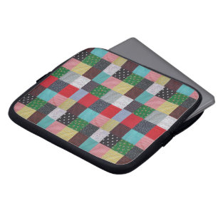 squares of colourful vintage fabric patchwork  laptop sleeve