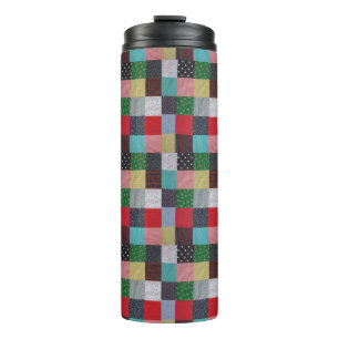 squares of colourful vintage fabric patchwork thermal tumbler