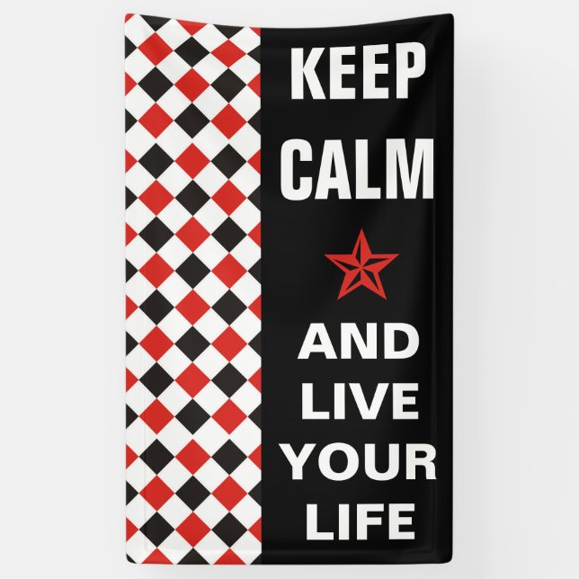 Squares Pattern black red white + your backgr. Banner (Vertical)