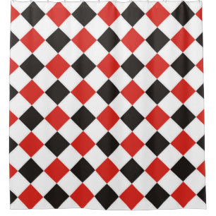 Squares Pattern black red white + your backgr. Shower Curtain