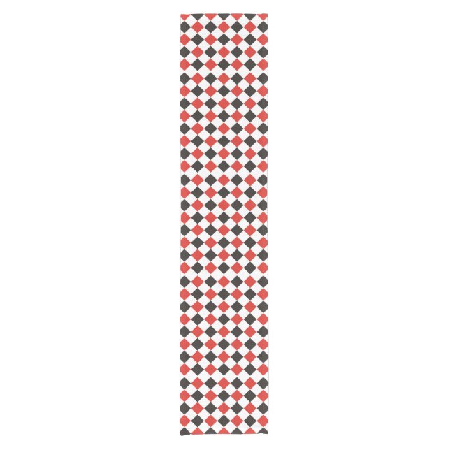 Squares Pattern black red white + your idea Short Table Runner (Front)