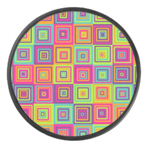 Squares Pattern Hockey Puck