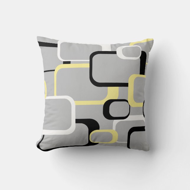 Squares Pattern Retro Black White Yellow Cushion (Front)