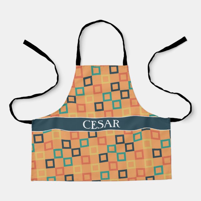 Squares Peach Blue Minimal Pattern Apron (Front)