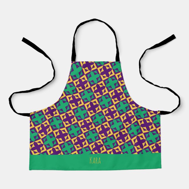 Squares & Plus Violet Navy Minimal Pattern Apron (Front)