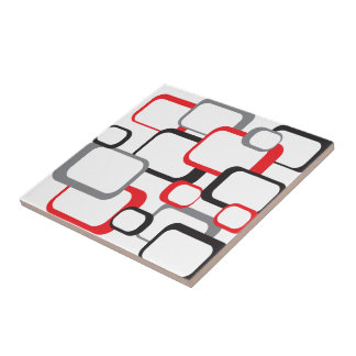 Squares Red Black Grey White Retro Ceramic Tile