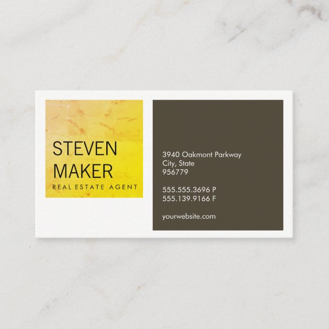 Squares Simple / Grungy Yellow / Brown Business Card (Front)