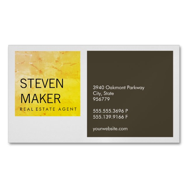 Squares Simple / Grungy Yellow / Brown Magnetic Business Card (Front)