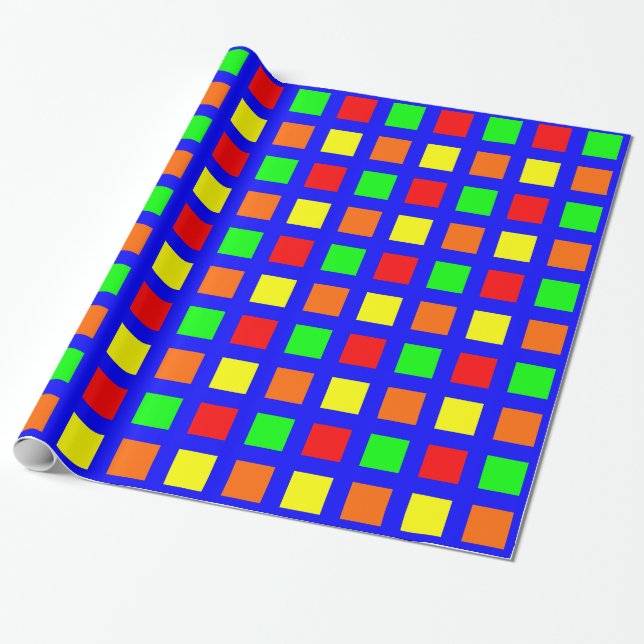 Squares - Spectrum 01 on Blue Wrapping Paper (Unrolled)