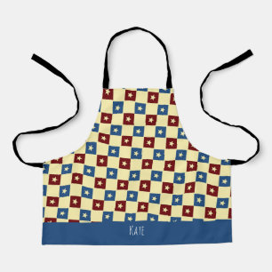 Squares & Stars Beige Blue Minimal Pattern Apron