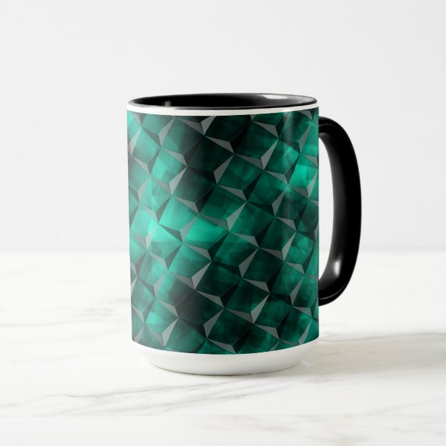 Squares to triangles stained in some emerald colou mug (Front Right)