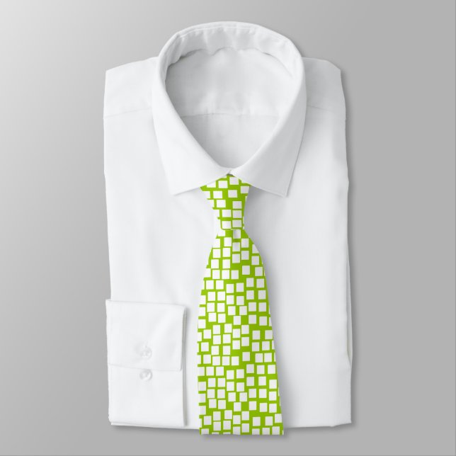 Squares - White on Martian Green Tie (Tied)