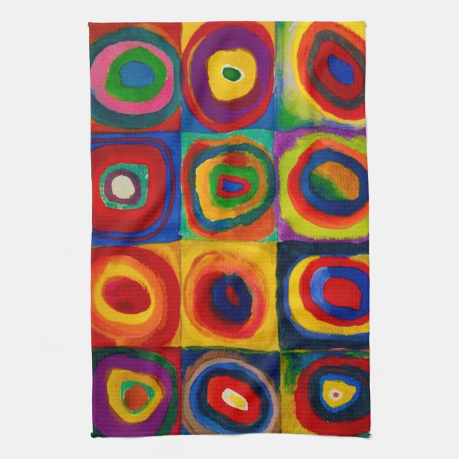 Squares with Circles, Abstract, Wassily Kandinsky Tea Towel (Vertical)