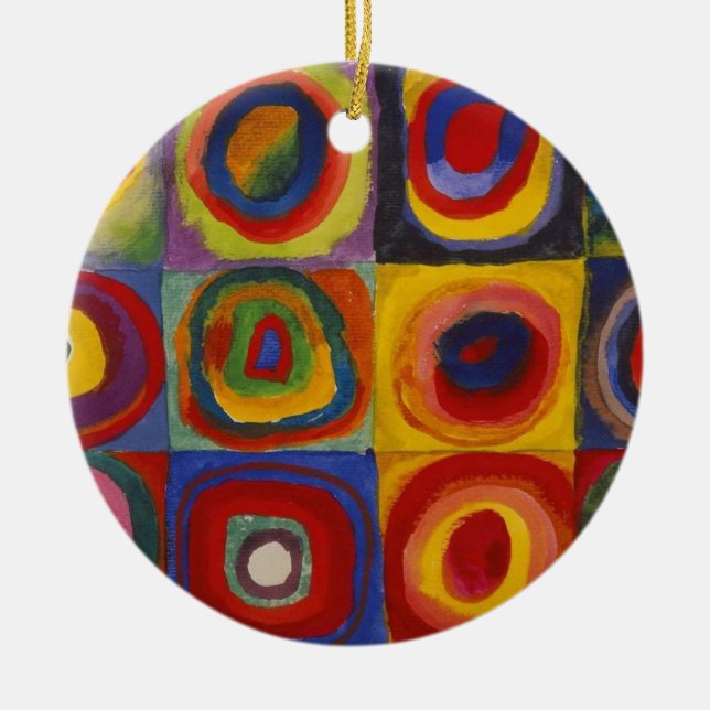 Squares With Concentric Circles Ceramic Tree Decoration (Front)