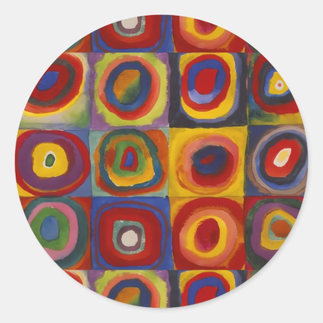 Squares With Concentric Circles Classic Round Sticker (Front)