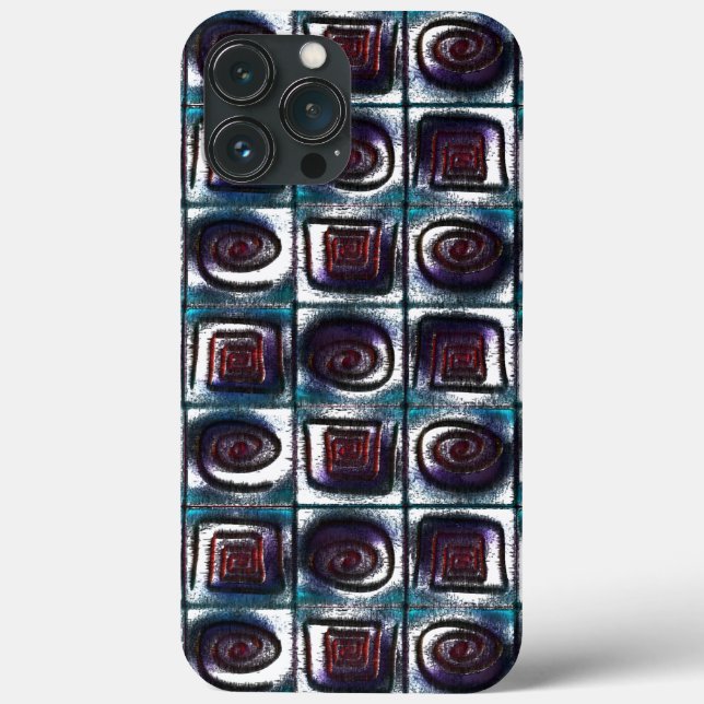 Squares with spiral drawing, cyan drizzle effect t Case-Mate iPhone case (Back)