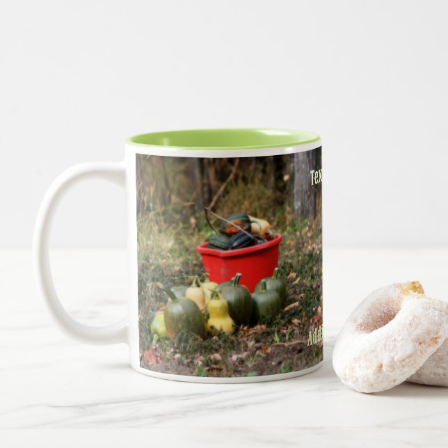 Squash Country Garden Harvest Personalised Two-Tone Coffee Mug (With Donut)