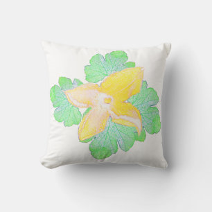 Squash Green Leaf Flower Cushion Throw Pillow