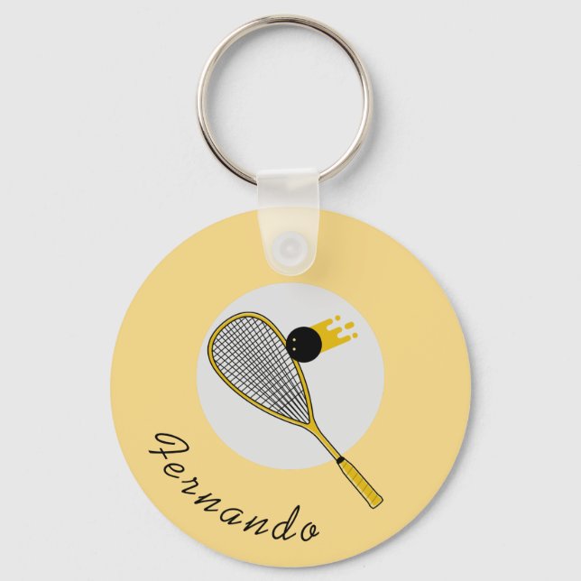 Squash Player Coach Racketball Custom Name Sport Key Ring (Front)