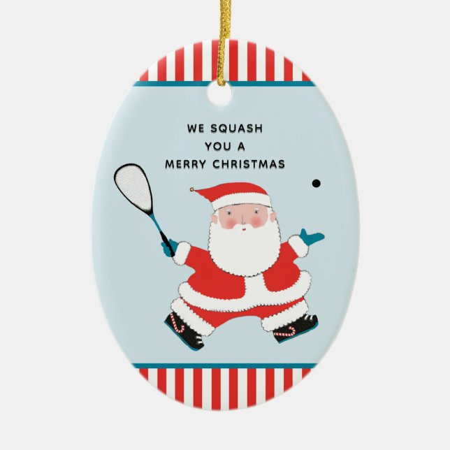 Squash Player Holiday Gift Ceramic Tree Decoration (Front)